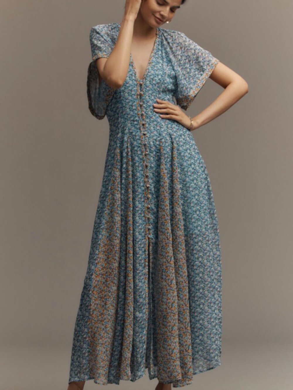 Maeve Pleated Smocked Maxi Dress